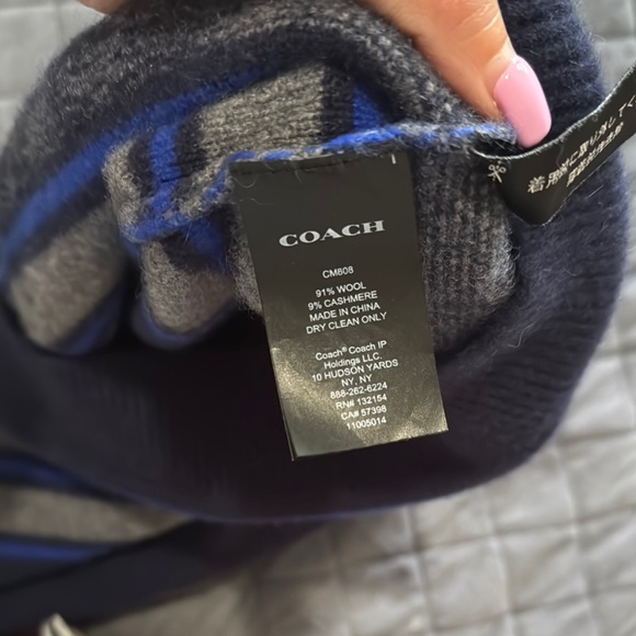 Coach Blue and Gray V-Neck Sweater with Stripe Detail - Picture 4 of 4